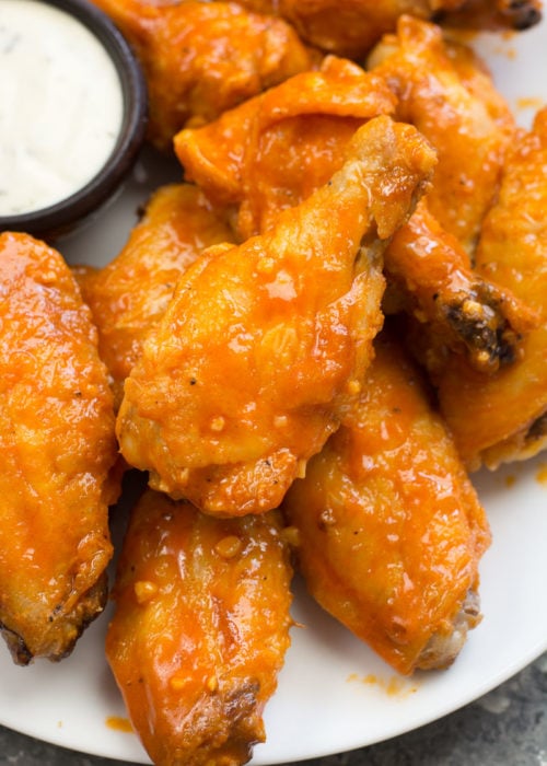 These Crispy Baked Buffalo Wings are lightened up and made keto-friendly!