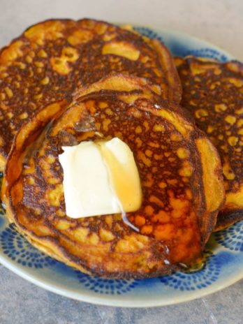 Ultra fluffy Keto Pumpkin Spice Pancakes are perfect for a decadent Fall breakfast! Each pancake contains only 2.5 net carbs!  