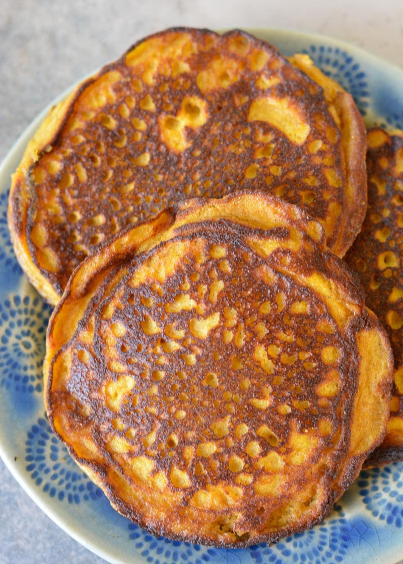 Ultra fluffy Keto Pumpkin Spice Pancakes are perfect for a decadent Fall breakfast! Each pancake contains only 2.5 net carbs!  