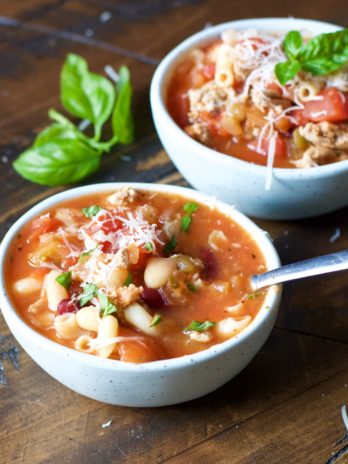 Slow Cooker Pasta Fagioli! A really simple, hearty meal that is perfect for your crock pot! And totally gluten free!