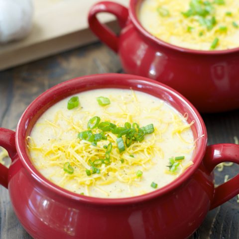 Lightened up Creamy Potato Soup! Packed with veggies!