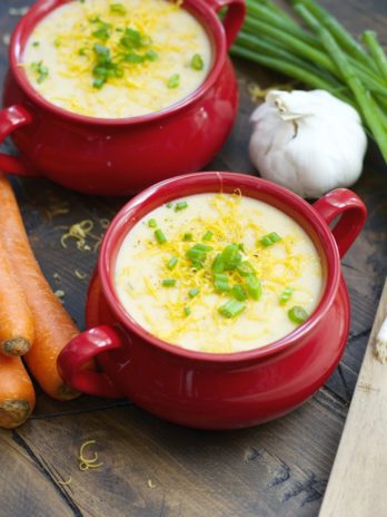 Lightened up Creamy Potato Soup! Packed with veggies!