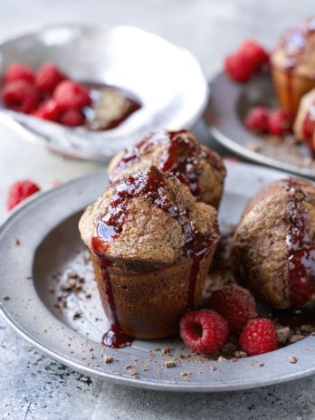 Dark Chocolate Popovers with Raspberry Syrup! Totally gluten free and very easy!