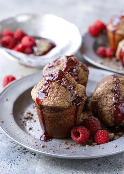 Dark Chocolate Popovers with Raspberry Syrup! Totally gluten free and very easy!