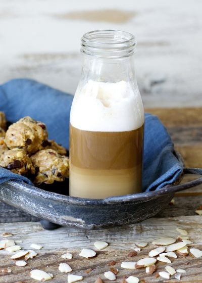 Creamy Vanilla Almond Butter is paired with warm frothy milk and espresso for a beautiful Almond Vanilla Latte!