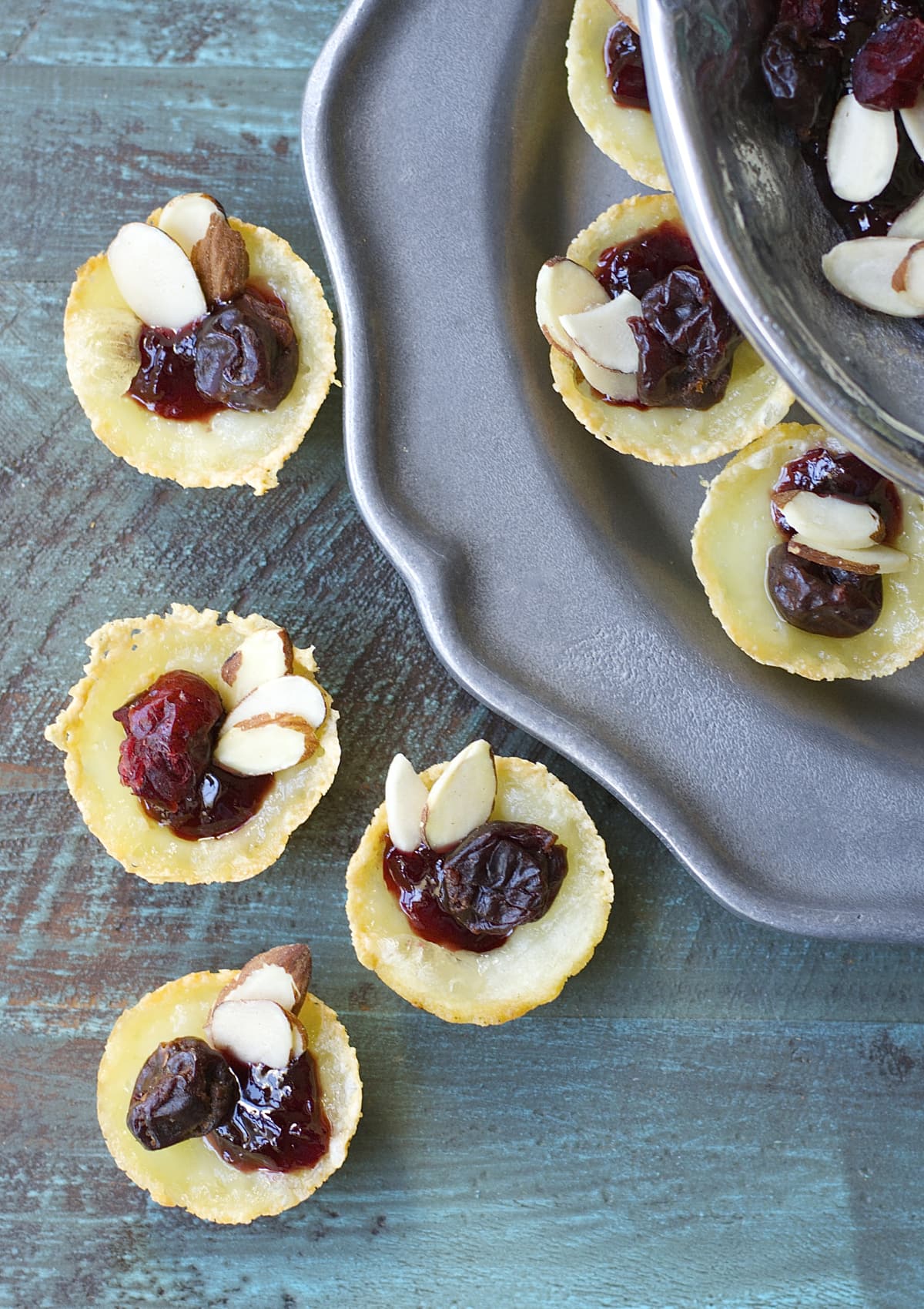 Cherry Almond Brie Bites! These delicious five ingredient appetizers are gluten free and SO GOOD!