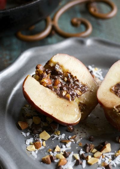 Chocolate Almond Stuffed Baked Apples are packed with coconut, lightly salted almonds and rich dark chocolate!