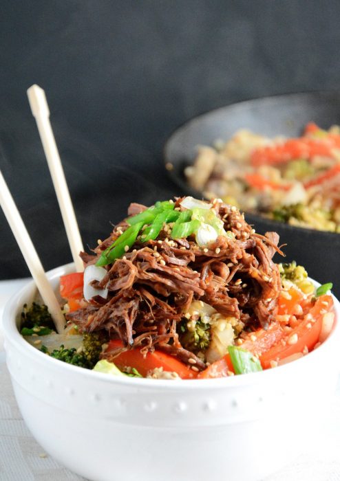 Slow Cooker Honey Soy Asian Beef with Cauliflower Fried Rice