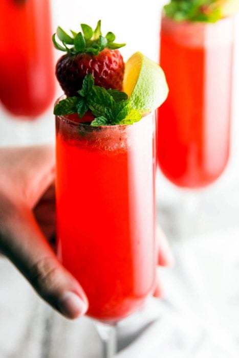 Three Ingredient Strawberry Lime Champagne Cocktail