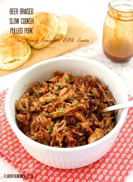 Beer Braised Pulled Pork with Honey Pineapple BBQ Sauce