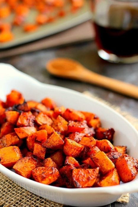 Roasted Maple Cinnamon Sweet Potatoes 