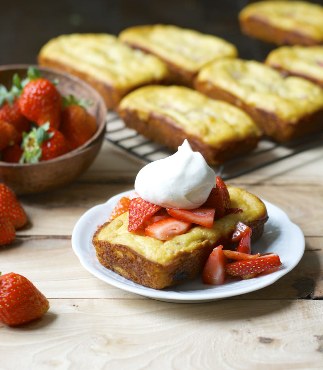 This easy gluten free Strawberry Shortcake bread is bursting with flavor and perfect with a dollop of fresh whipped cream!