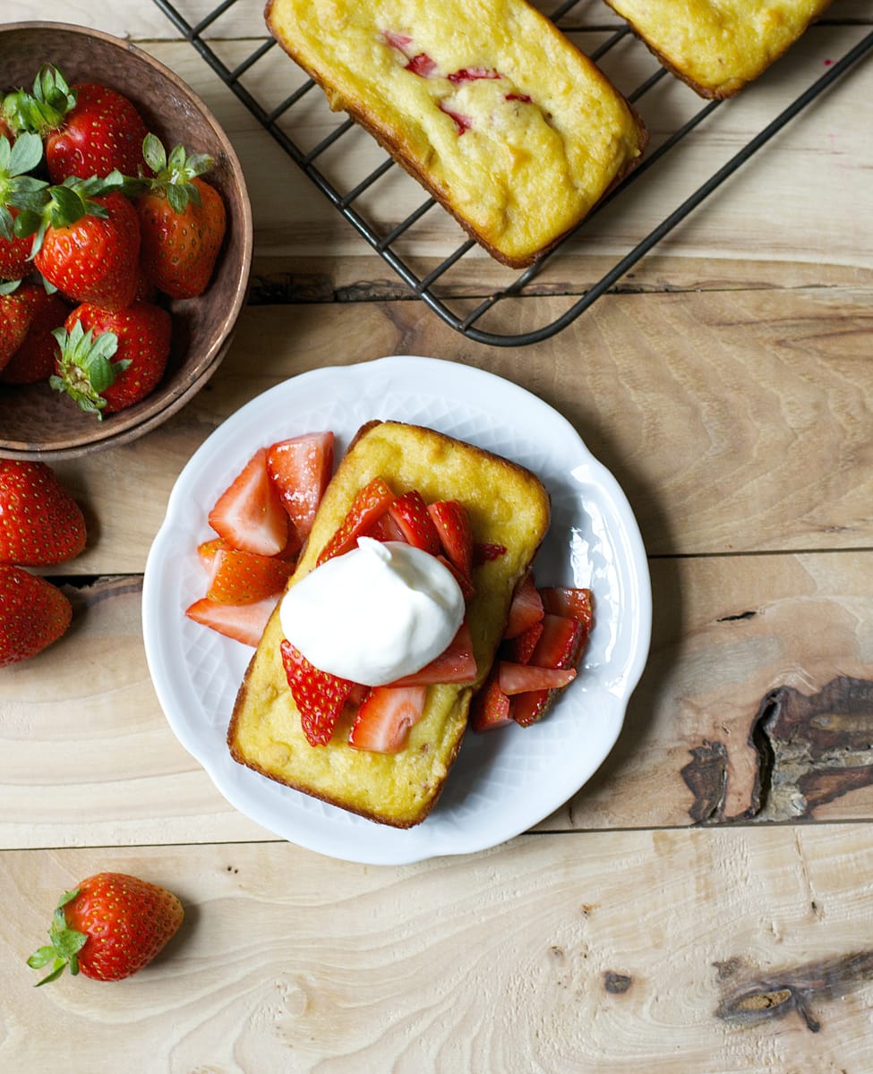 This easy gluten free Strawberry Shortcake bread is bursting with flavor and perfect with a dollop of fresh whipped cream!