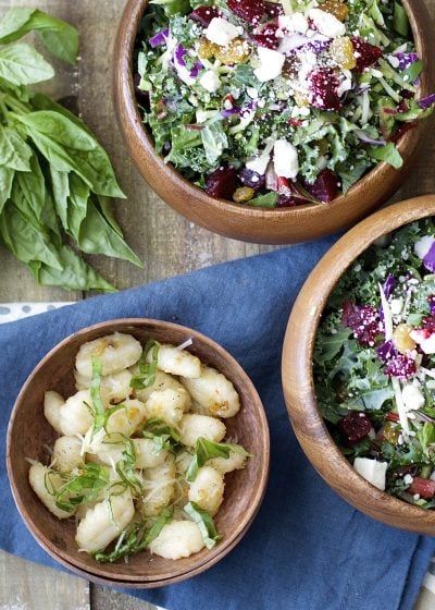 Gnocchi is sautéed in olive oil with freshly minced garlic until it is perfectly crisp then tossed with basil and parmesan! An easy dish ready in under 10 minutes!