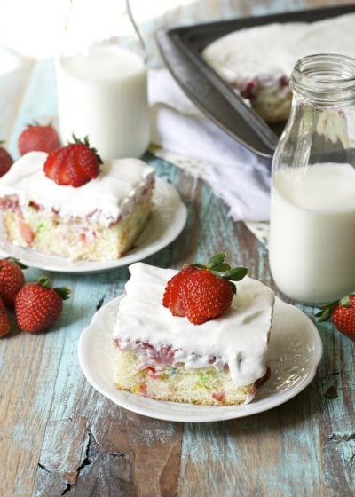 This super simple Funfetti Strawberry Poke Cake is totally gluten free and perfect for Spring!