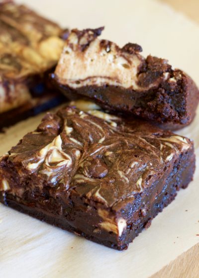 These easy Double Chocolate Peanut Brownies are loaded with dark chocolate flavor, creamy cheesecake and rich peanut butter!
