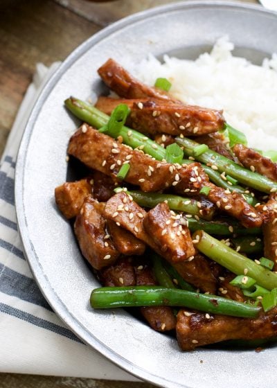 Simple and delicious Sesame Pork and Green Beans! A healthy, hearty meal ready in under 30 minutes!