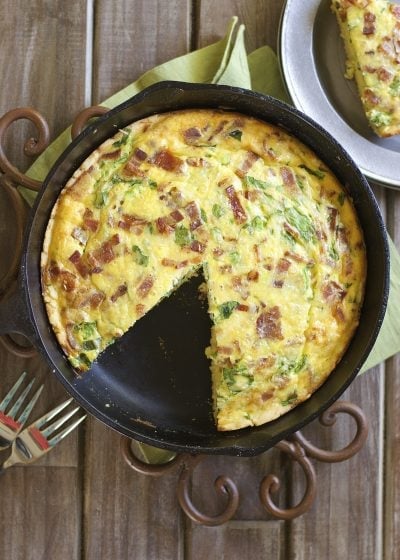 This Bacon Jalapeño Gouda and Spinach Quiche is an easy hearty dish your family will love! Loaded with crispy bacon, fresh jalapeño, shredded gouda and chopped spinach this will become a fast favorite!