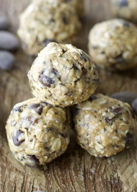 Creamy almond butter, almonds, fruit and seeds make these energy bites the perfect healthy snack!