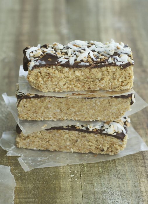 These six ingredient No Bake Coconut Granola Bars are super simple to make! These gluten free, paleo friendly snacks will be your new favorite!