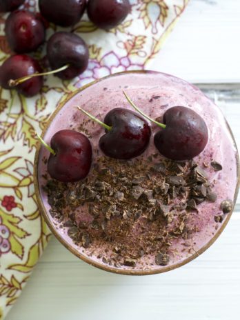 These sweet and creamy Chocolate Cherry Smoothie Bowls contain just four healthy ingredients!