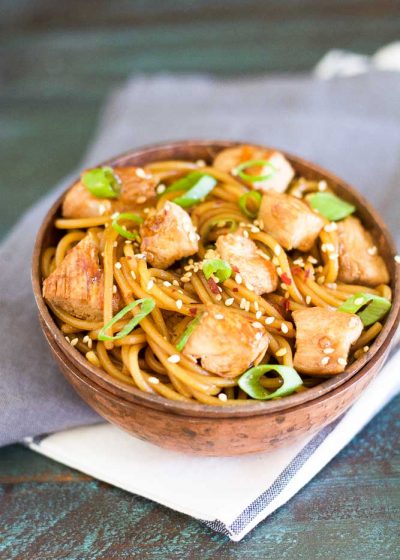 This Sesame Chicken Lo Mein is covered in a sweet sesame ginger and garlic sauce and ready in under 30 minutes!