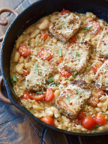 Make these easy one pan Garlic Herb Pork Medallions with Tuscan White Beans for a hearty comforting dish ready in under 30 minutes!