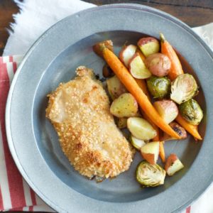 One Pan Crispy Pork Chops and Ranch Roasted Veggies