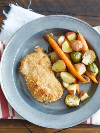 One Pan Crispy Pork Chops and Ranch Roasted Veggies