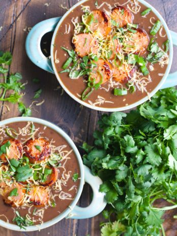 This five ingredient Smokey Black Bean Soup with Spicy Sausage is a simple hearty dish perfect for busy weeknights!