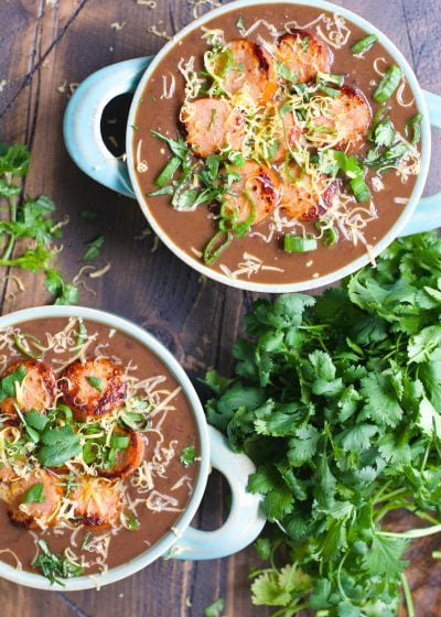 This five ingredient Smokey Black Bean Soup with Spicy Sausage is a simple hearty dish perfect for busy weeknights!