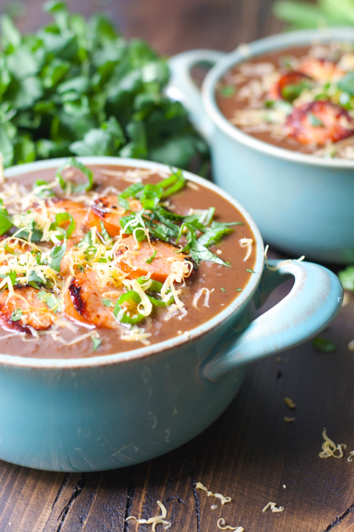 This five ingredient Black Bean and Sausage Soup is a simple hearty dish perfect for busy weeknights!