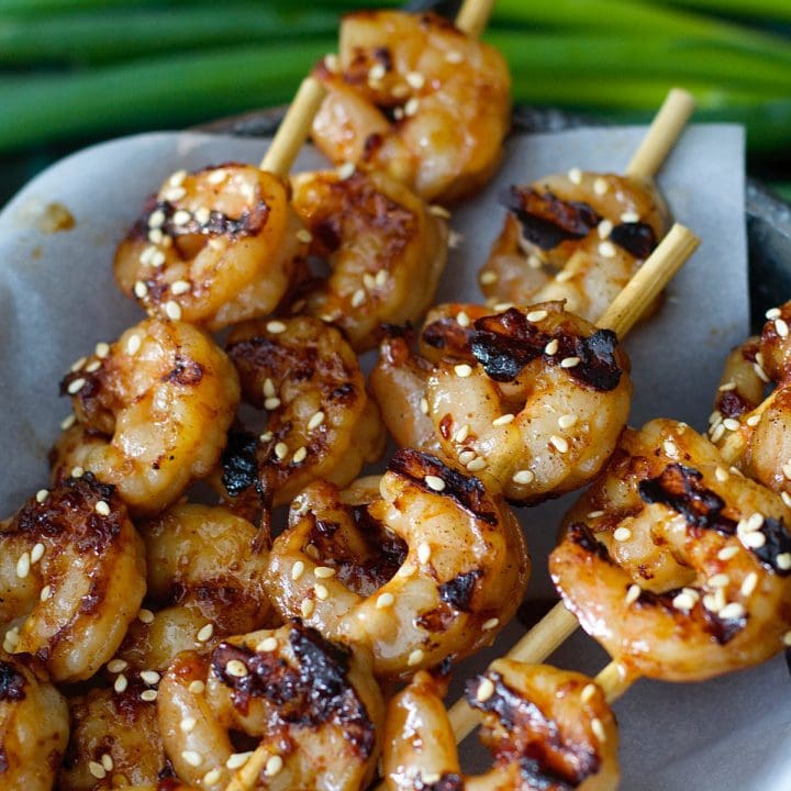 These Sesame Shrimp Skewers are the perfect dish for busy nights! Only 5 ingredients and a few minutes to make!