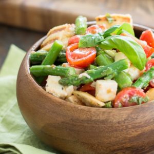 This delicious Asparagus and Tomato Panzanella Salad comes together with just a few simple ingredients! A healthy and delicious salad you will love all Summer long!