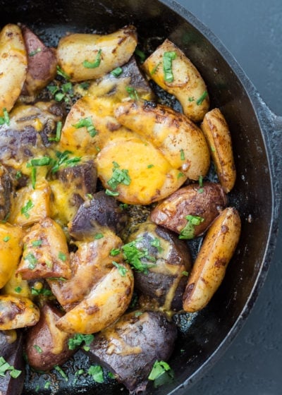 Quick and easy Pan Roasted Chipotle Fingerling Potatoes! This is the perfect sweet and spicy side dish to mix up your dinner routine!