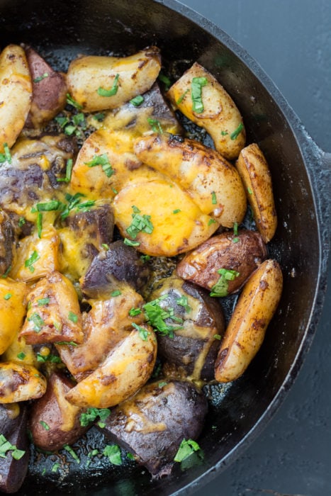 Quick and easy One Pan Chipotle Potatoes! This is the perfect sweet and spicy side dish to mix up your dinner routine!