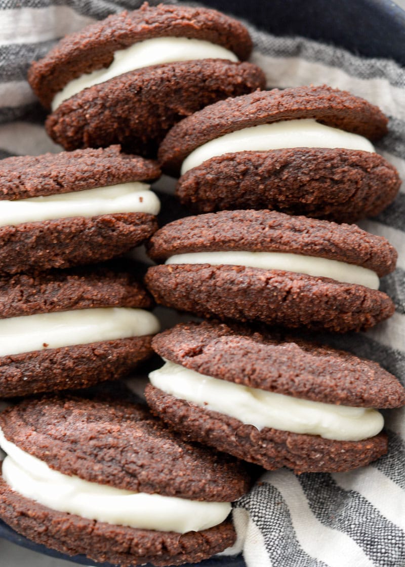  These Chocolate Peppermint Whoopie Pies are a must for your holiday celebrations! Classic whoopie pies get a fun, festive, low carb twist with a creamy peppermint filling!