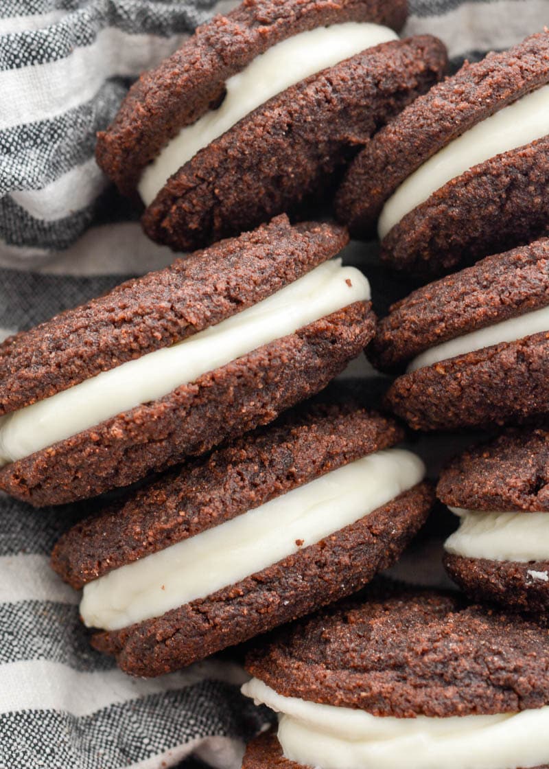  These Chocolate Peppermint Whoopie Pies are a must for your holiday celebrations! Classic whoopie pies get a fun, festive, low carb twist with a creamy peppermint filling!