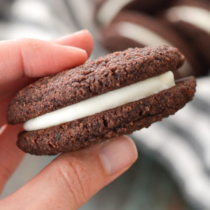  These Chocolate Peppermint Whoopie Pies are a must for your holiday celebrations! Classic whoopie pies get a fun, festive, low carb twist with a creamy peppermint filling!