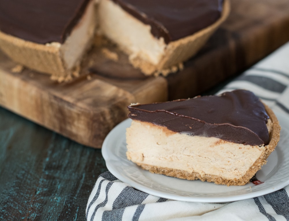 Creamy Peanut Butter Filling is topped with Dark Chocolate Ganache for the perfect easy and gluten free Peanut Butter Cup Pie