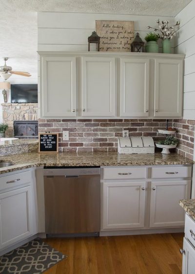 Update your kitchen with an Easy DIY Brick Backsplash! This affordable project is perfect for beginners who are looking for that classic farmhouse style!