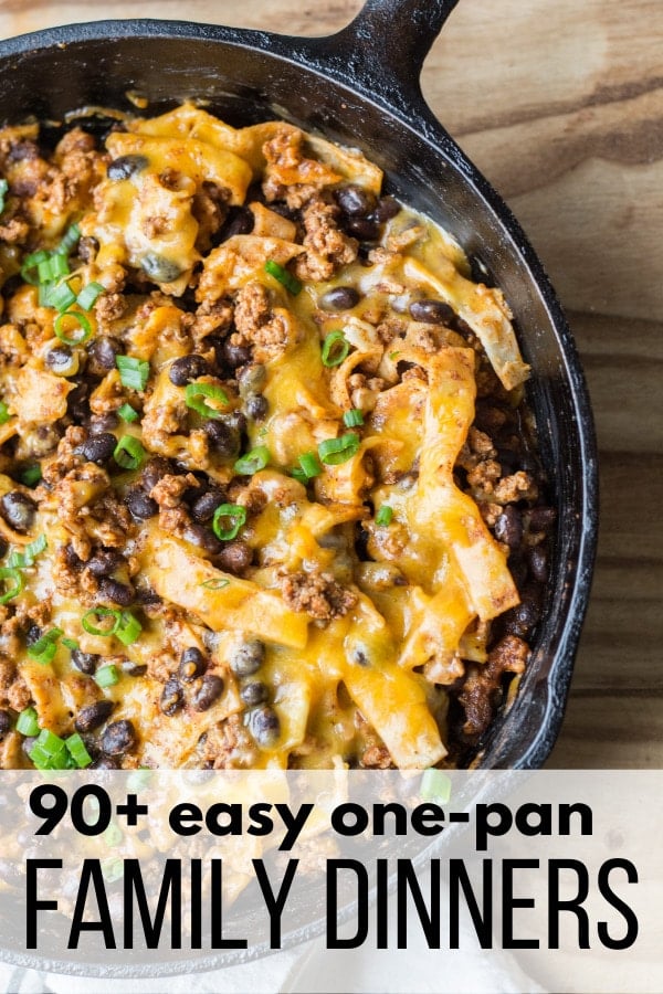 Keep your evenings running smoothly with these 90+ Easy ONE PAN Family Dinners! The whole family will love these simple dinner recipes made in just one skillet or sheet pan.