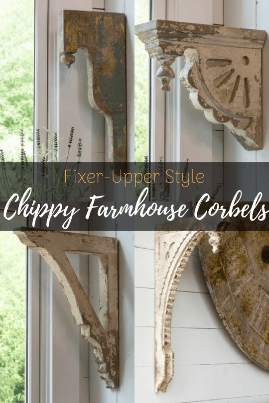 Want to add that Fixer-Upper Style to your home? These amazing Chippy Farmhouse Corbels are a must have! Make DIY Corbel Tables, or shelves! #fixerupper #corbel