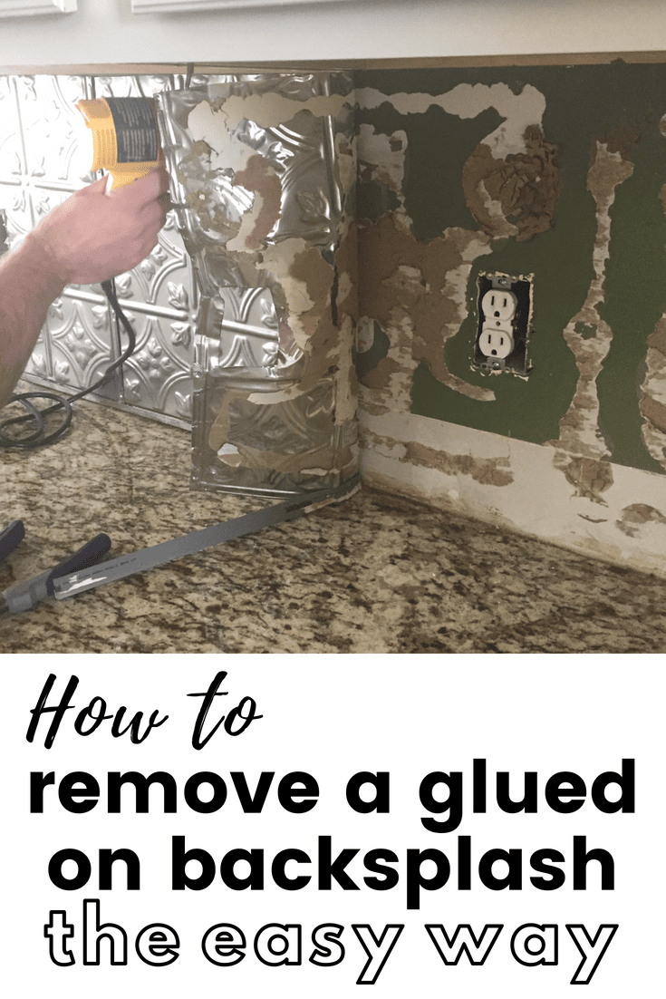 Easily remove a glued on backsplash with our step by step photos and tips! Updated a dated kitchen is easier than you might think, follow along as we remodel our farmhouse! #fixerupper