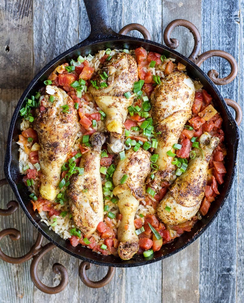 These Spicy Drumsticks with Mexican Rice are made in ONE pan and ready in under 30 minutes!