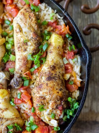 These Spicy Drumsticks with Mexican Rice are made in ONE pan and ready in under 30 minutes!