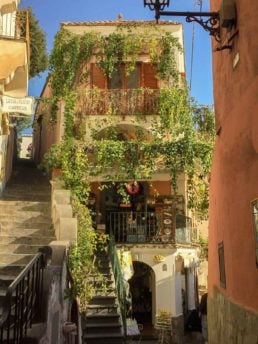 a photo of a vine covered building in positano italy