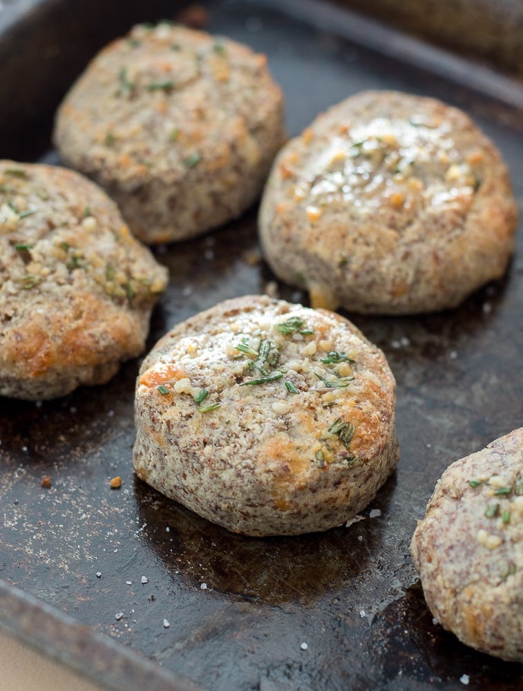 four low carb rolls on a baking tray 