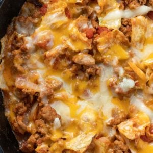 Cabbage and beef casserole in cast iron skillet