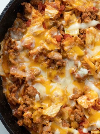 Cabbage and beef casserole in cast iron skillet